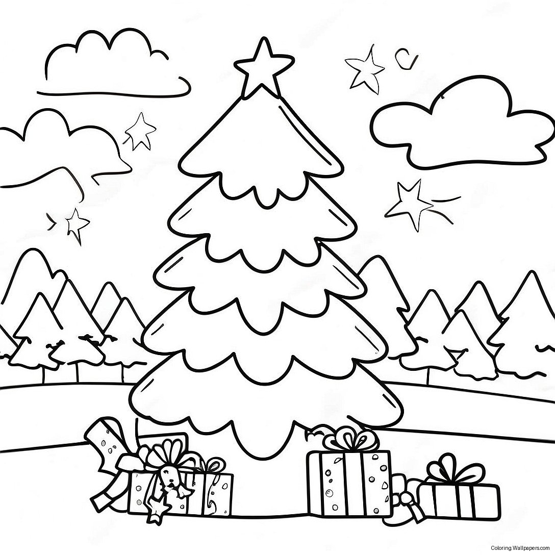 Country Christmas Tree Coloring Page 35131