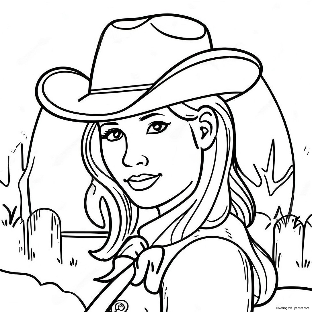 Country Girl With Cowboy Hat Coloring Page 27653