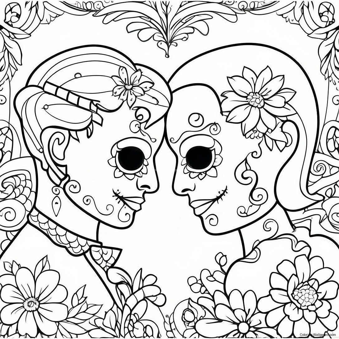 Couples Love Sugar Skull Coloring Page 39231