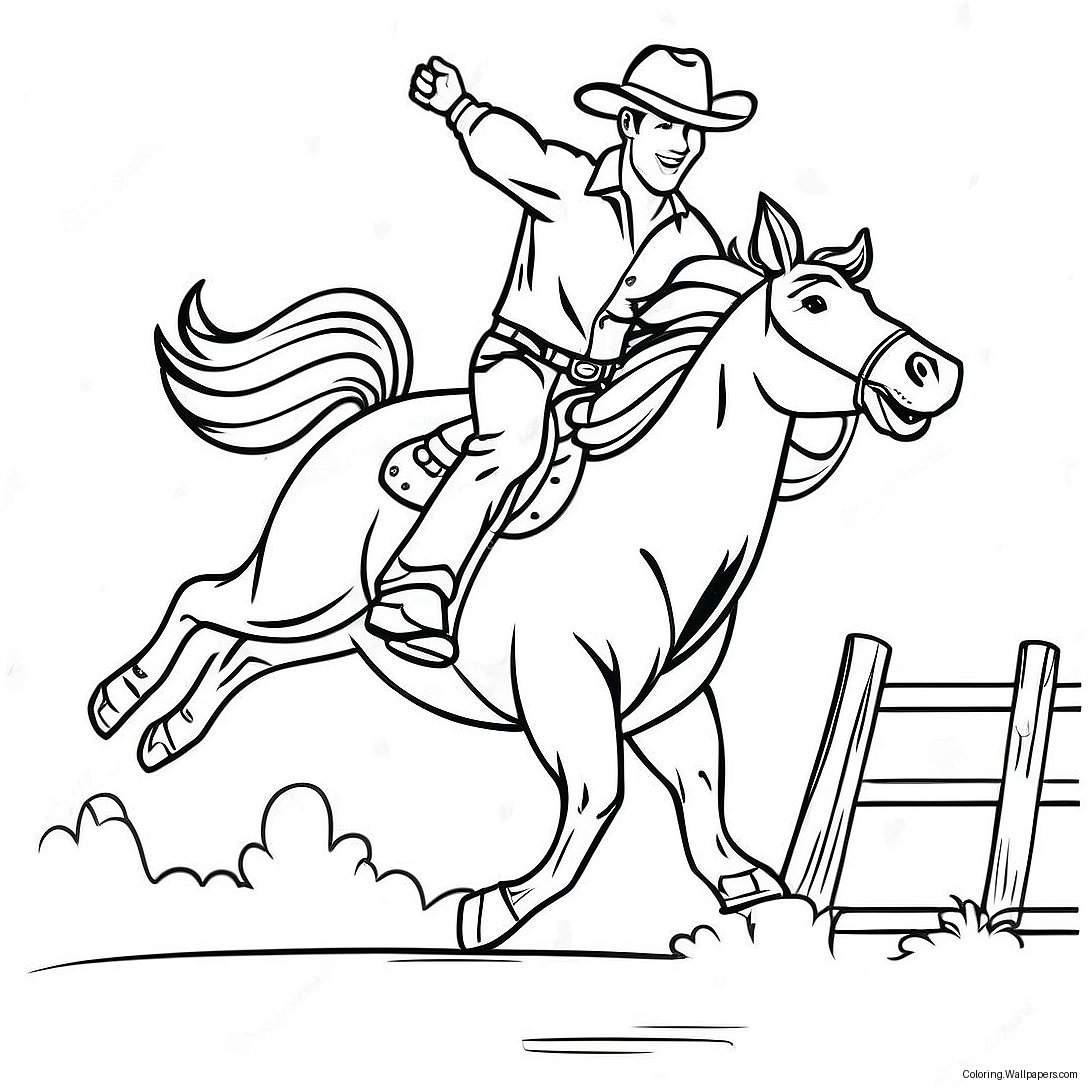 Cowboy Riding A Bucking Bronco Coloring Page 8960