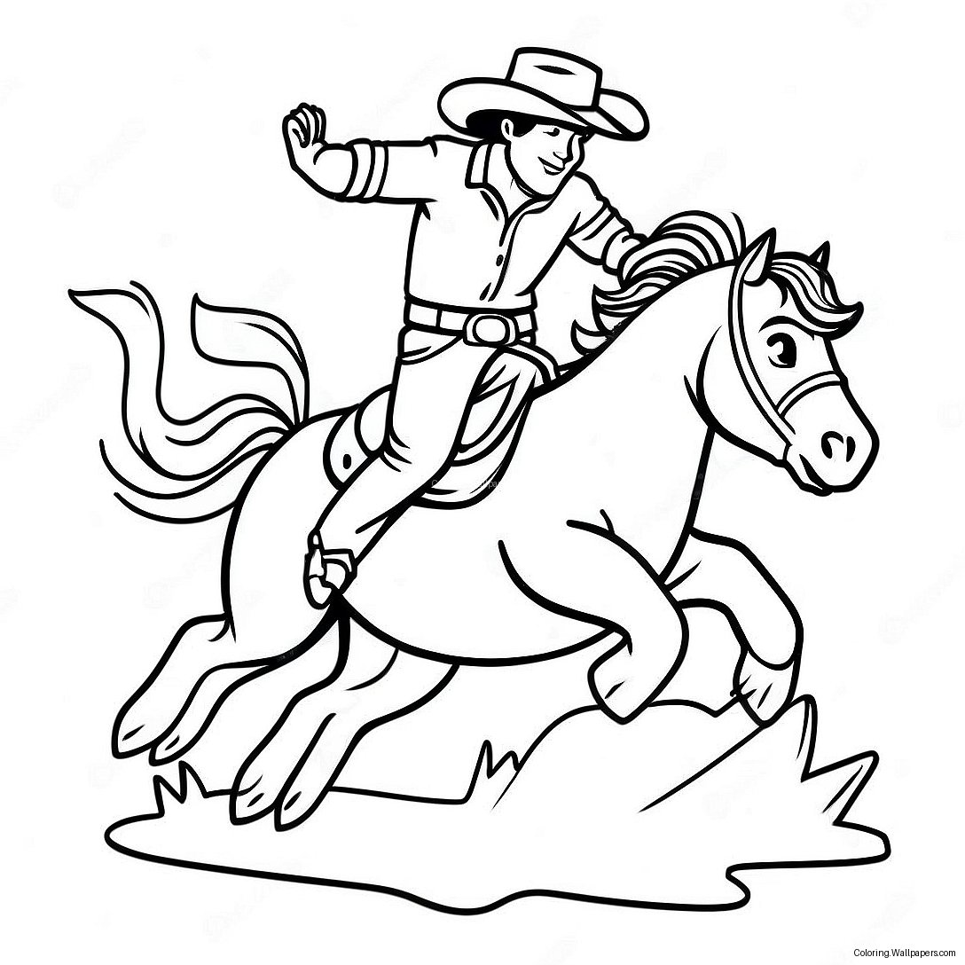 Cowboy Riding A Bucking Bronco Coloring Page 3966