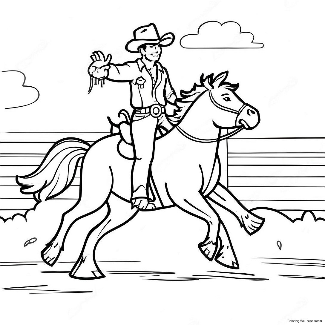 Cowboy Riding A Bucking Bronco Coloring Page 3968