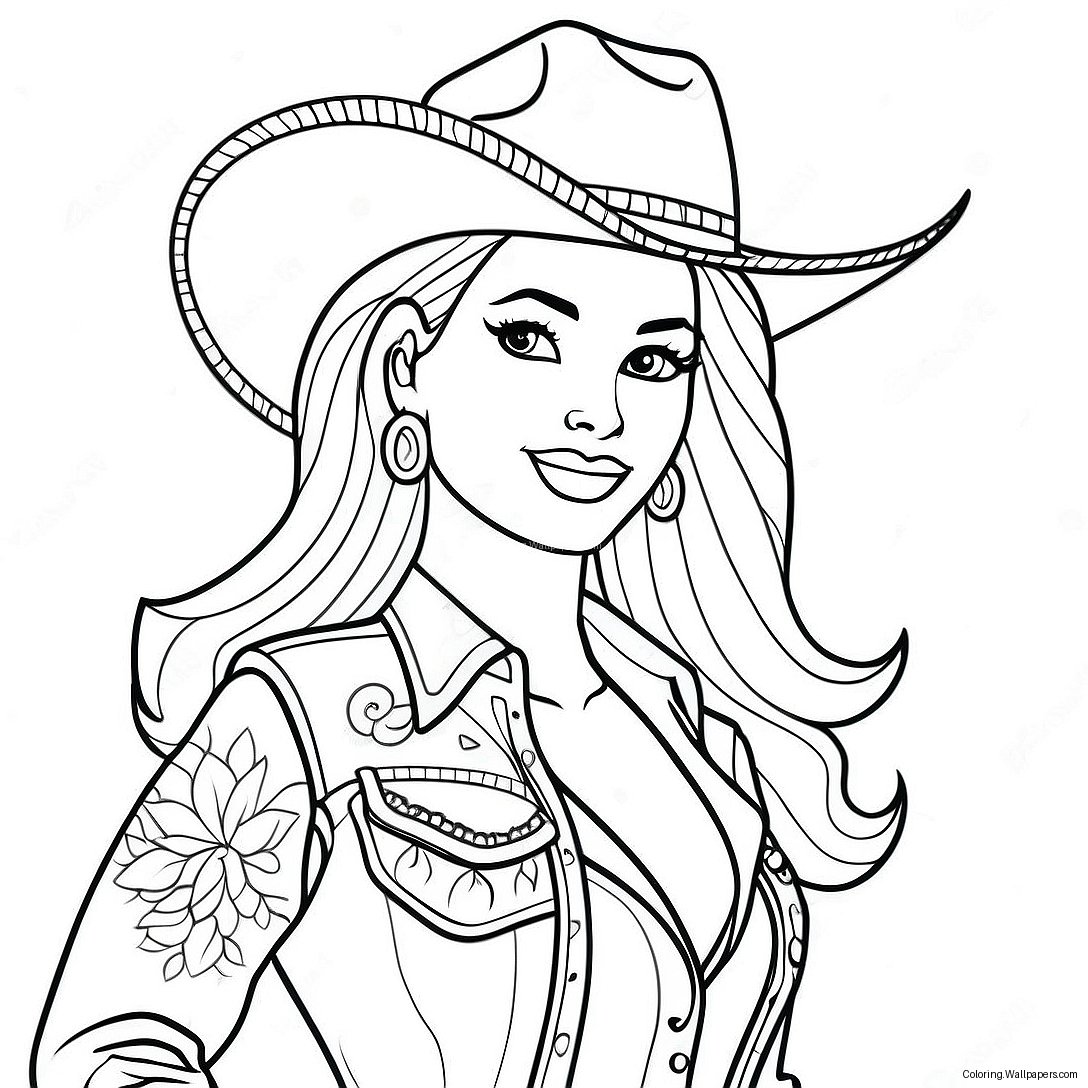 Página Para Colorir Da Barbie Cowgirl Em Um Traje Brilhante 35716