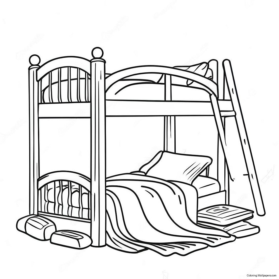 Cozy Bunk Bed With Blankets Coloring Page 34836