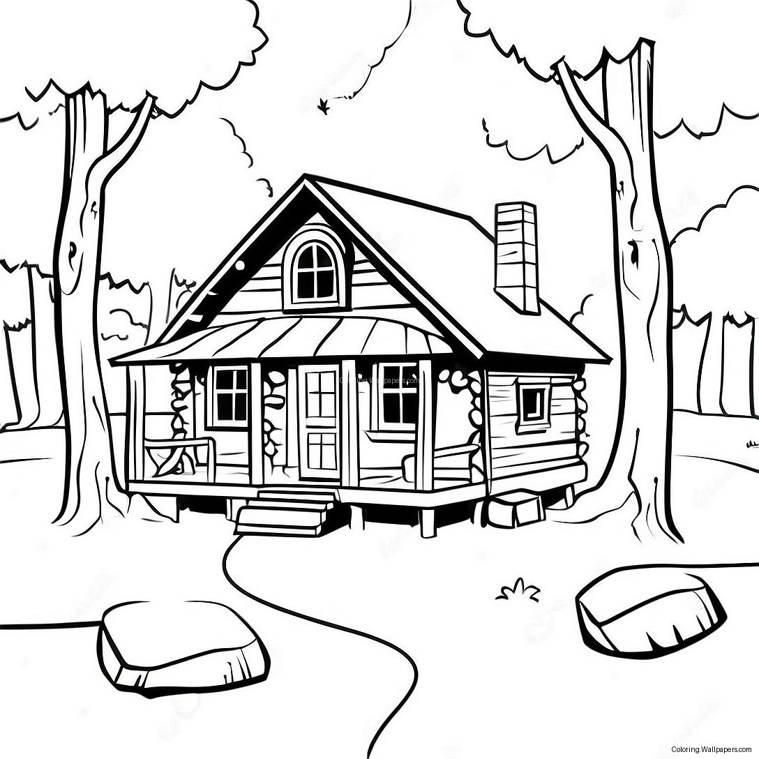 Cozy Cabin In The Woods Coloring Page 36641