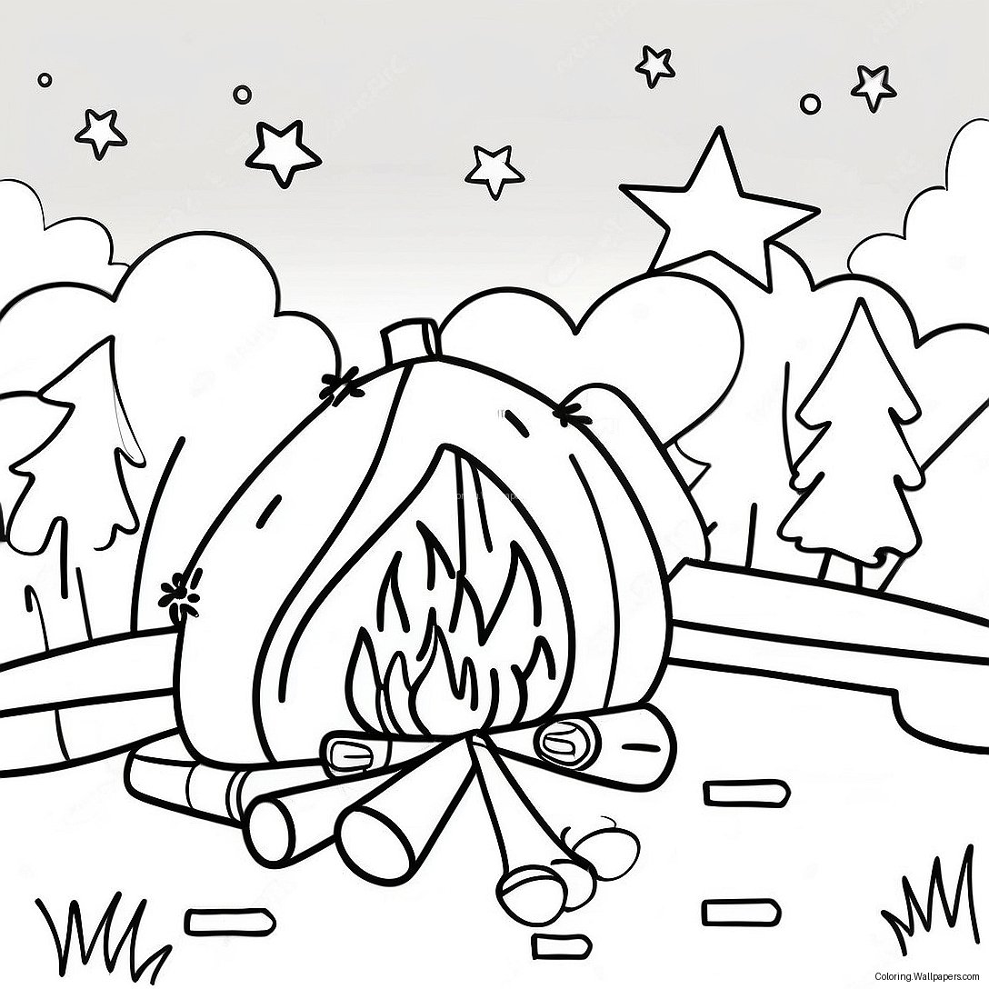 Cozy Campfire Under Starry Sky Coloring Page 9754