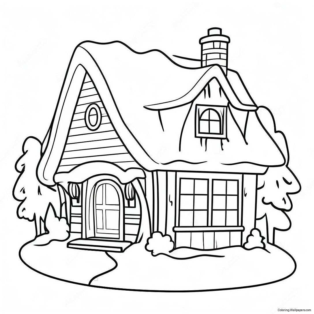 Cozy Christmas Cottage Coloring Page 15124