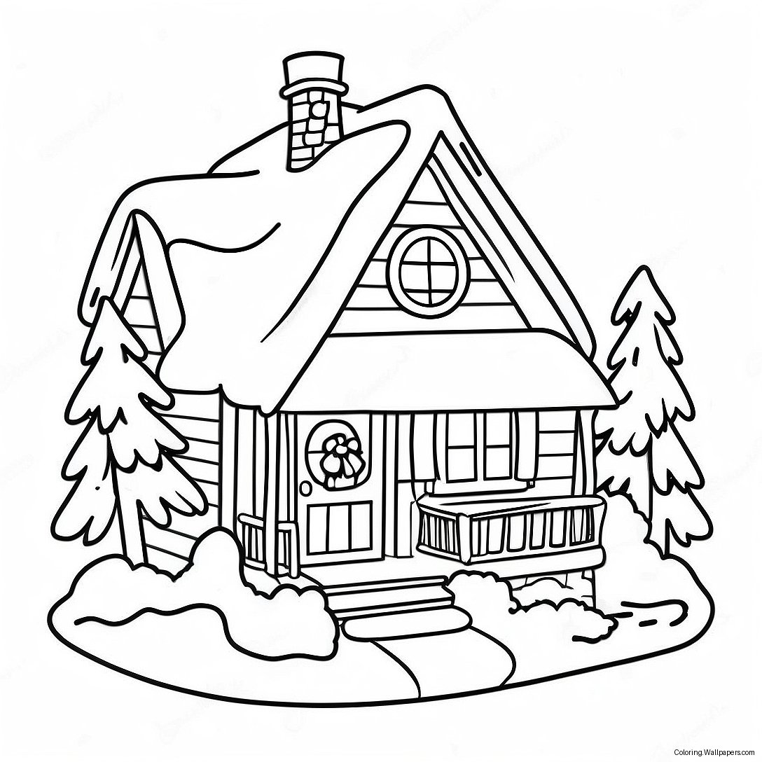 Cozy Christmas Cottage Coloring Page 20752