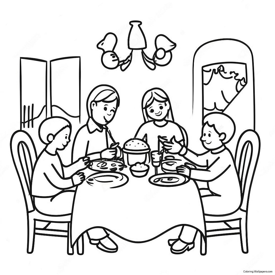 Cozy Family Dinner Scene Coloring Page 55858