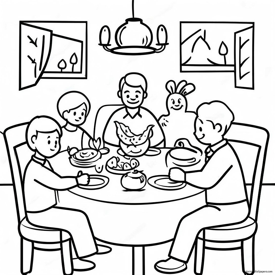 Cozy Family Dinner Scene Coloring Page 55860