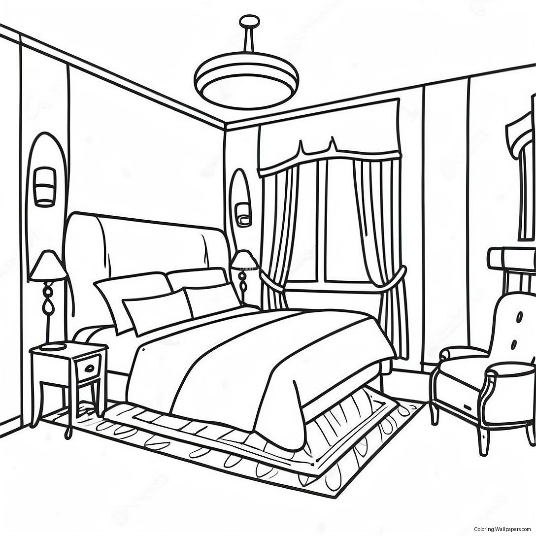 Cozy Hotel Room Coloring Page 16105