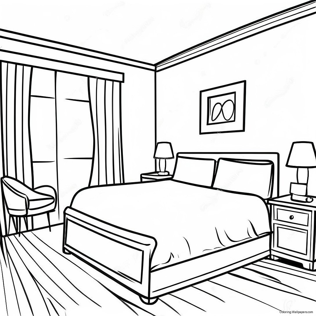 Cozy Hotel Room Coloring Page 16106