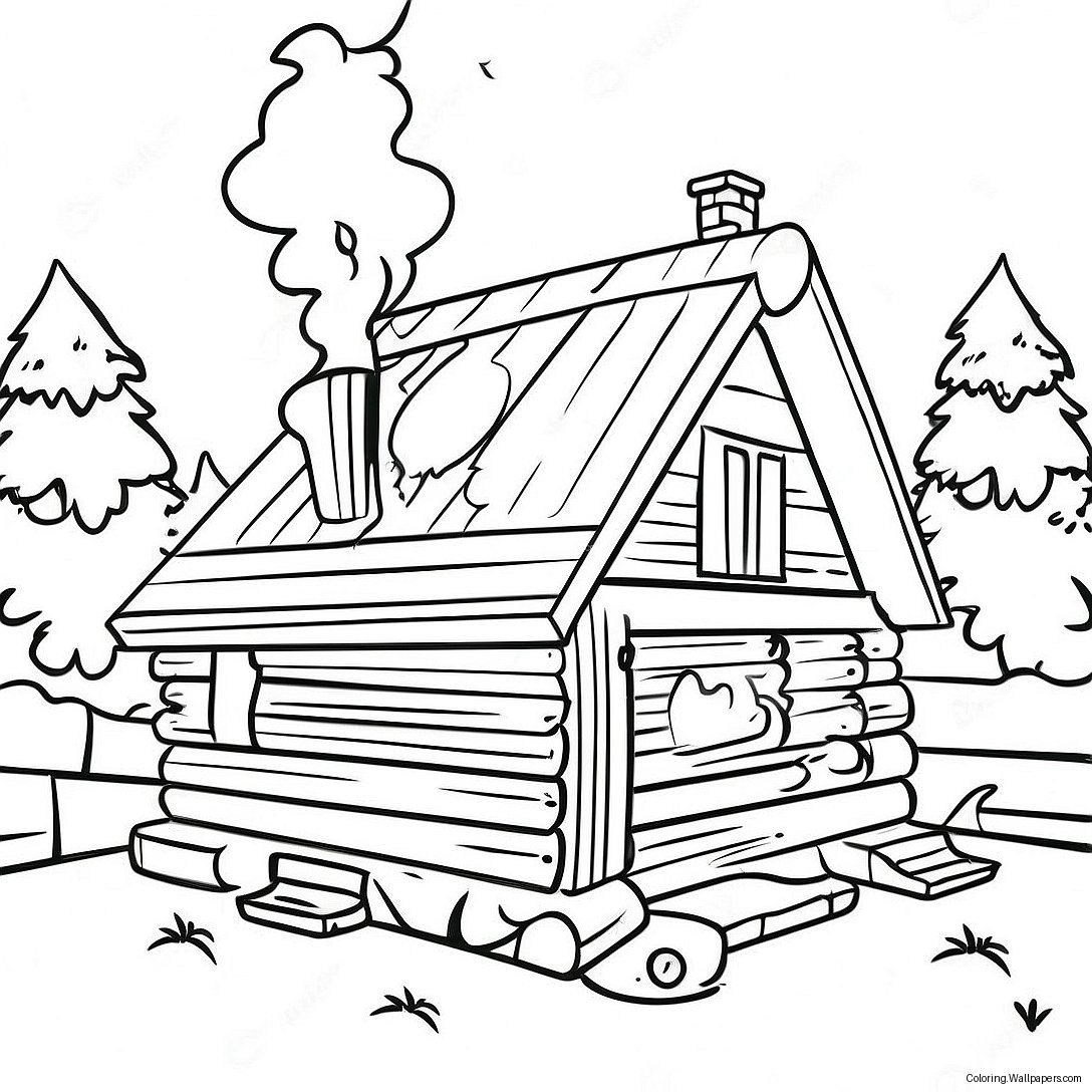 Gezellige Log Cabin Met Rook Uit De Schoorsteen Kleurplaat 45765