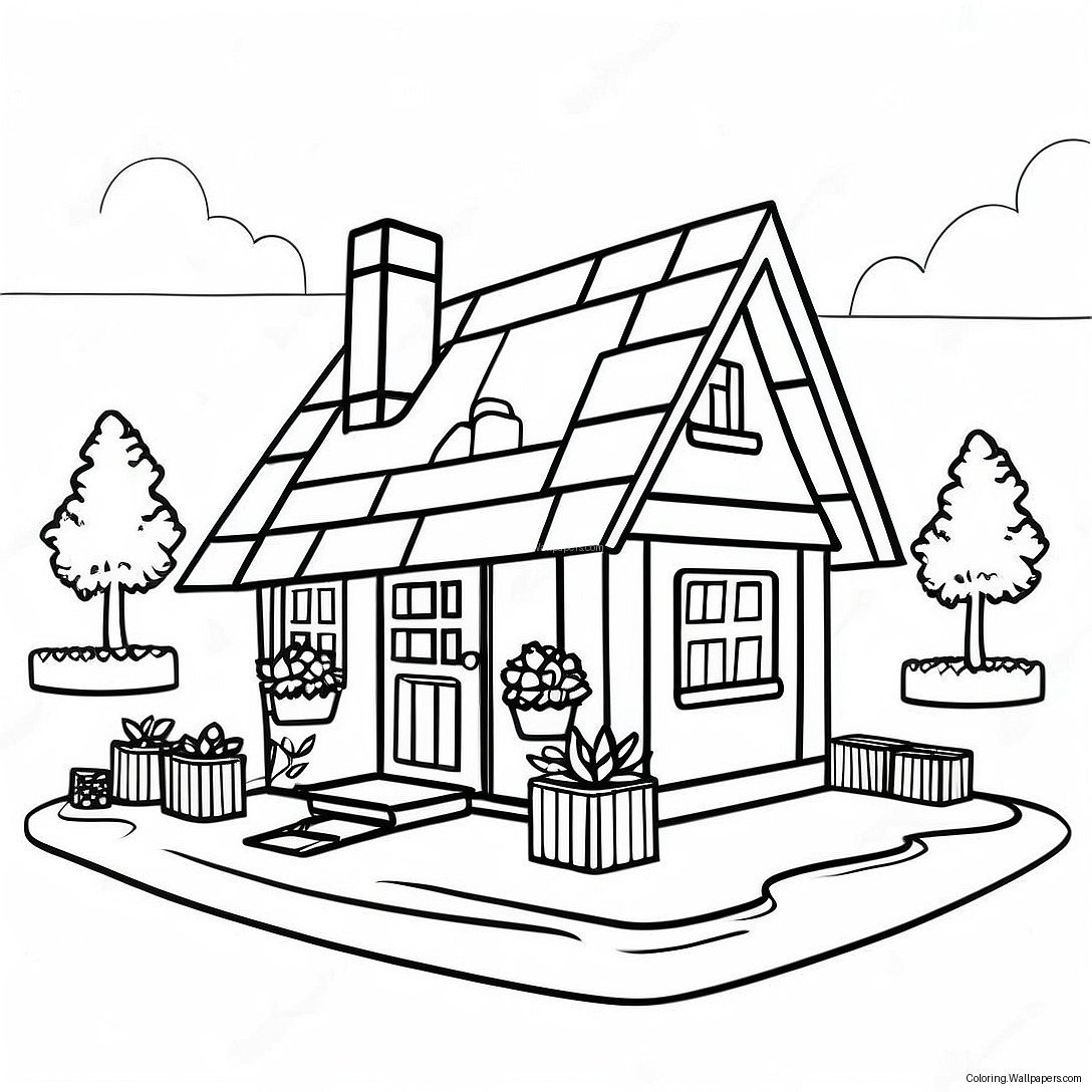 Cozy Minecraft Cottage Coloring Page 25074