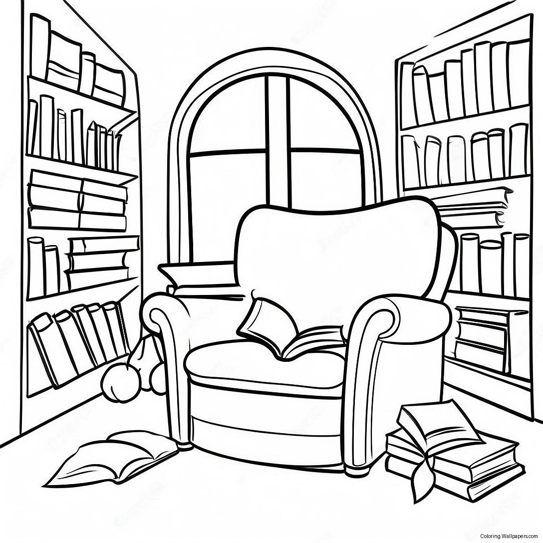 Cozy Reading Nook Library Coloring Page 3787