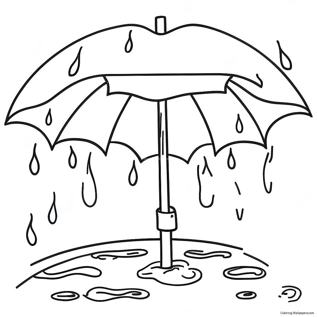 Cozy Umbrella Under The Rain Coloring Page 35465