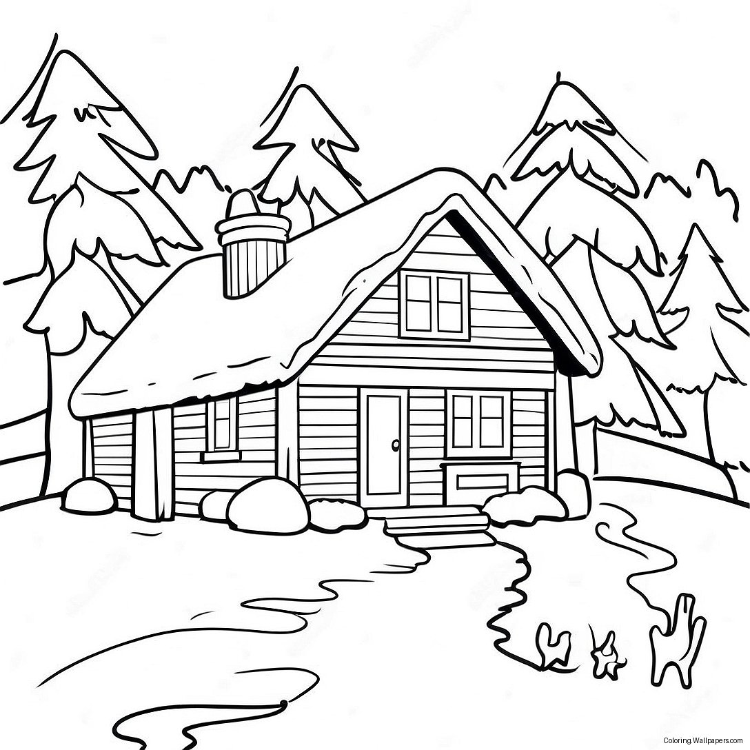 Cozy Winter Cabin Coloring Page 4246