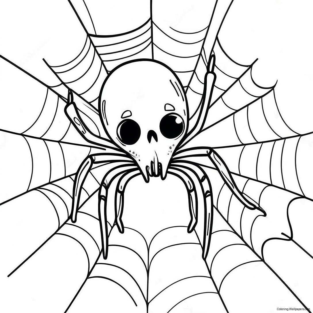 Creepy Halloween Spider In A Web Coloring Page 5098