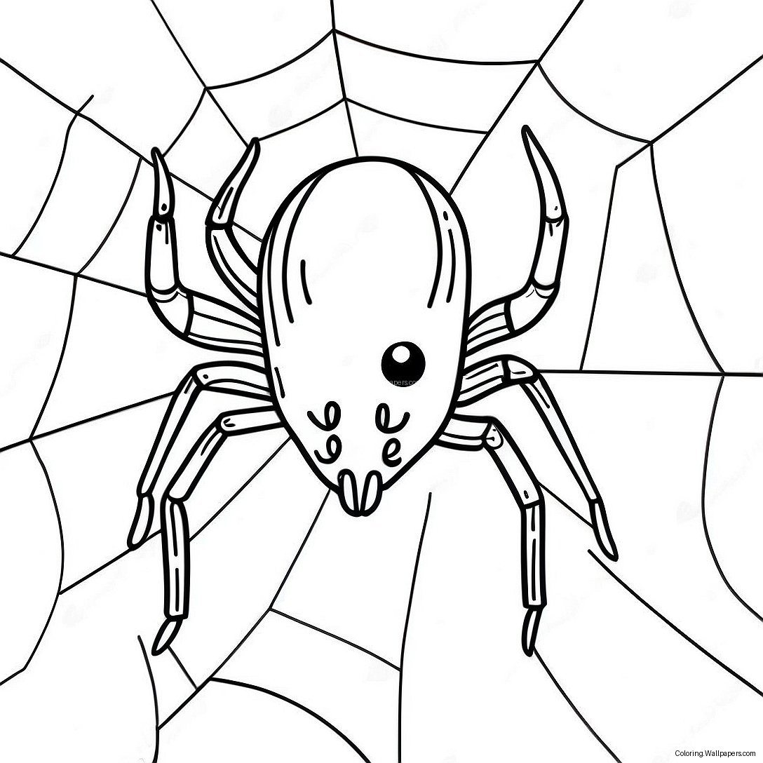 Creepy Halloween Spider In A Web Coloring Page 5099