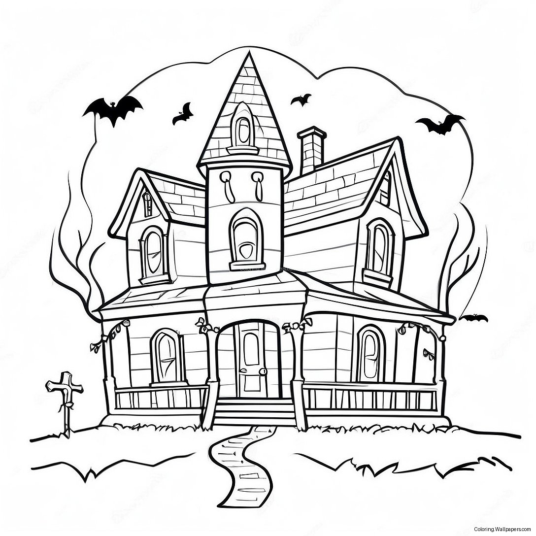 Creepy Haunted House Coloring Page 24496