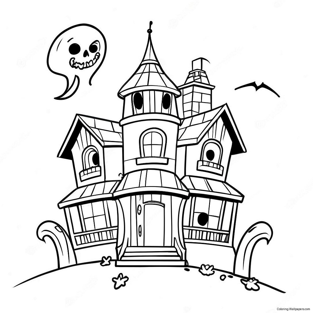 Creepy Haunted House Coloring Page 25762