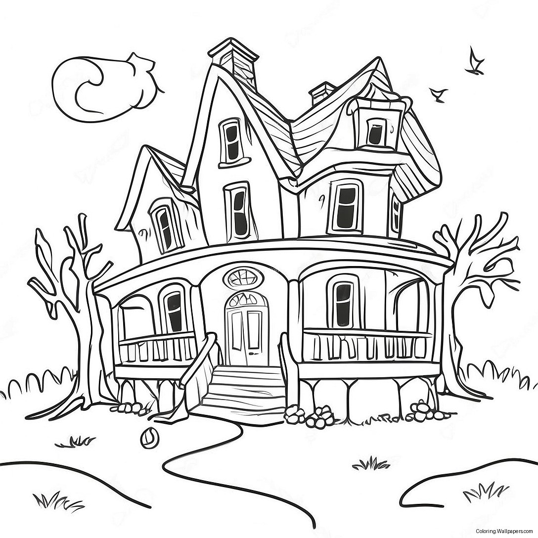 Creepy Haunted House Coloring Page 25764