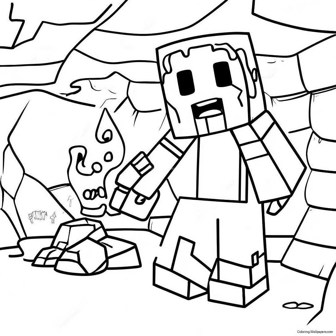 Creepy Minecraft Zombie In Cave Coloring Page 21643