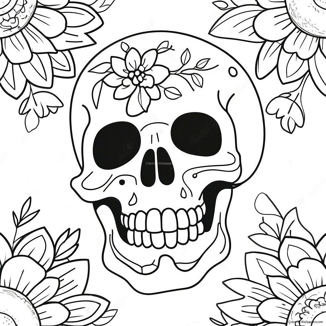 Página Para Colorear De Calavera Espeluznante Con Flores 18559