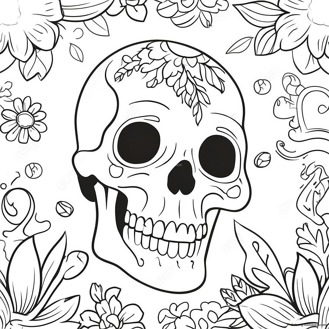 Página Para Colorear De Calavera Espeluznante Con Flores 18560