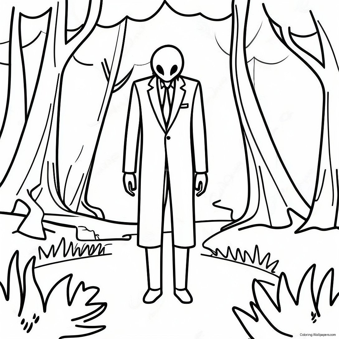 Skrämmande Slenderman I Skogen Färgläggningssida 16148