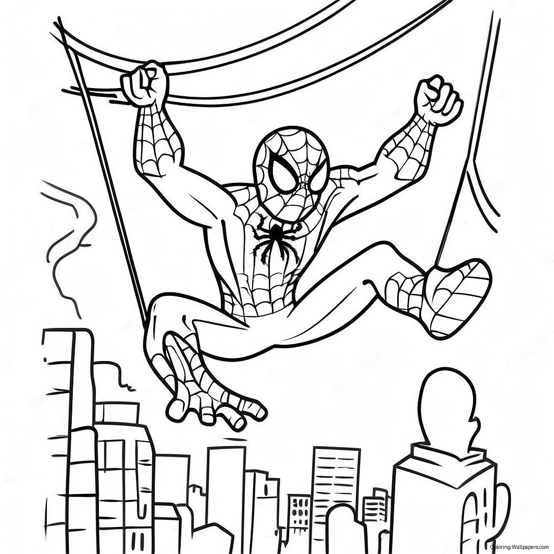 Creepy Zombie Spiderman Swinging Coloring Page 58283