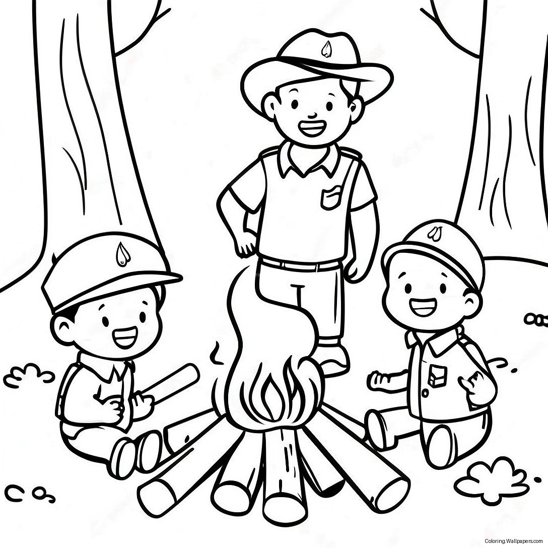 Cub Scout Campfire Scene Coloring Page 14909