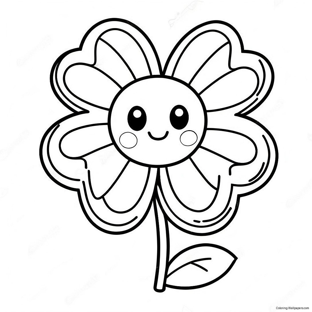 Cute 4-H Clover With Smiling Face Coloring Page 14518