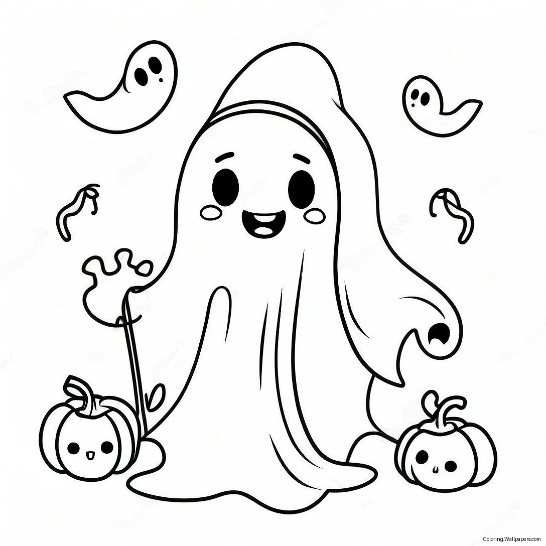 Pagina Da Colorare Fantasma Aestetico Di Halloween Carino 13912