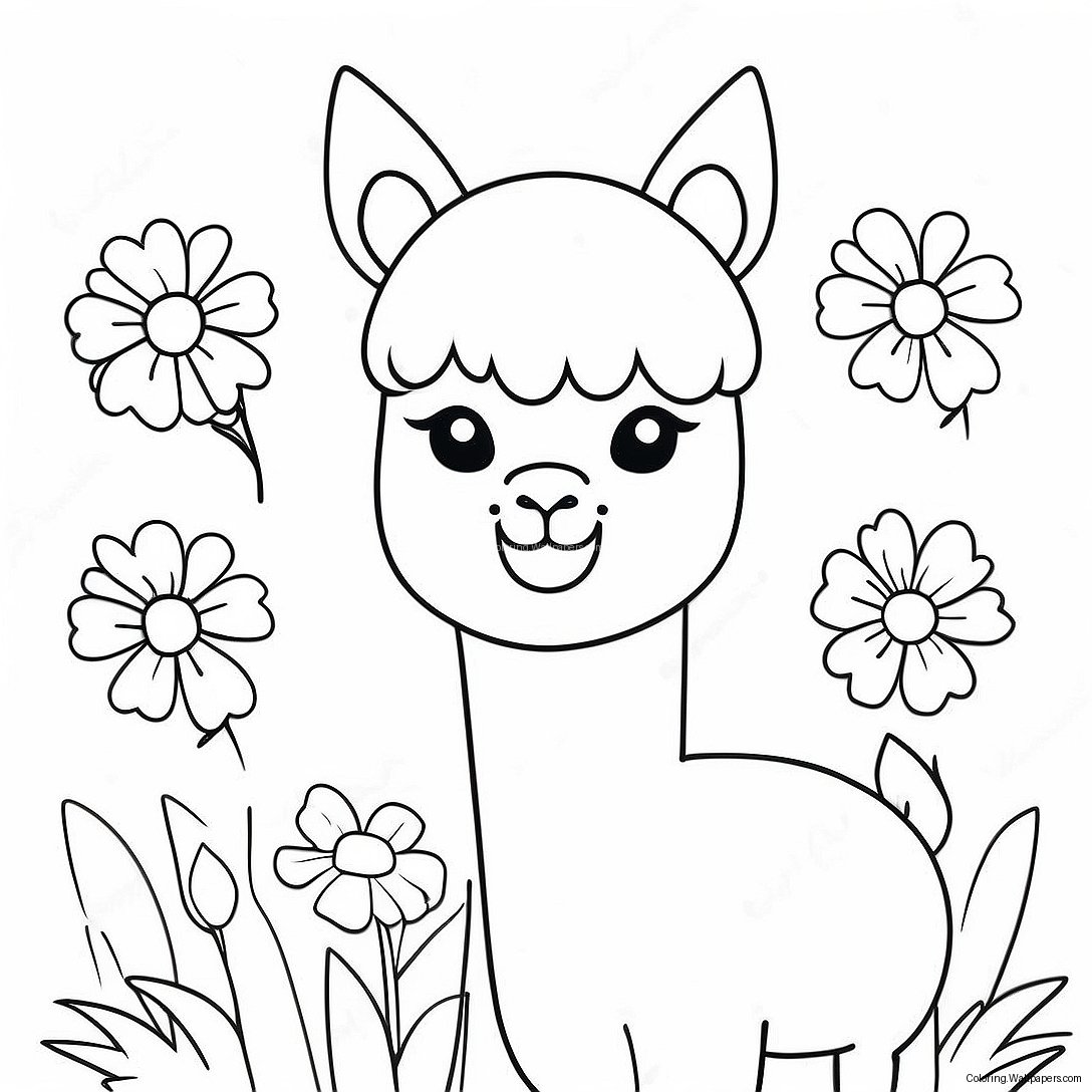 Schattige Alpaca Met Bloemen Kleurplaat 29390