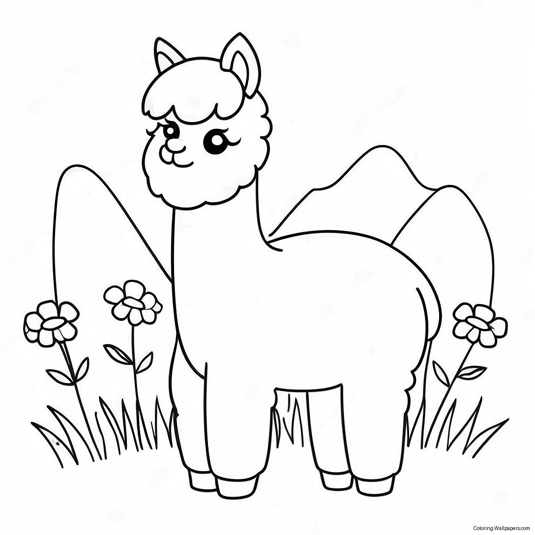 Schattige Alpaca Met Bloemen Kleurplaat 29391