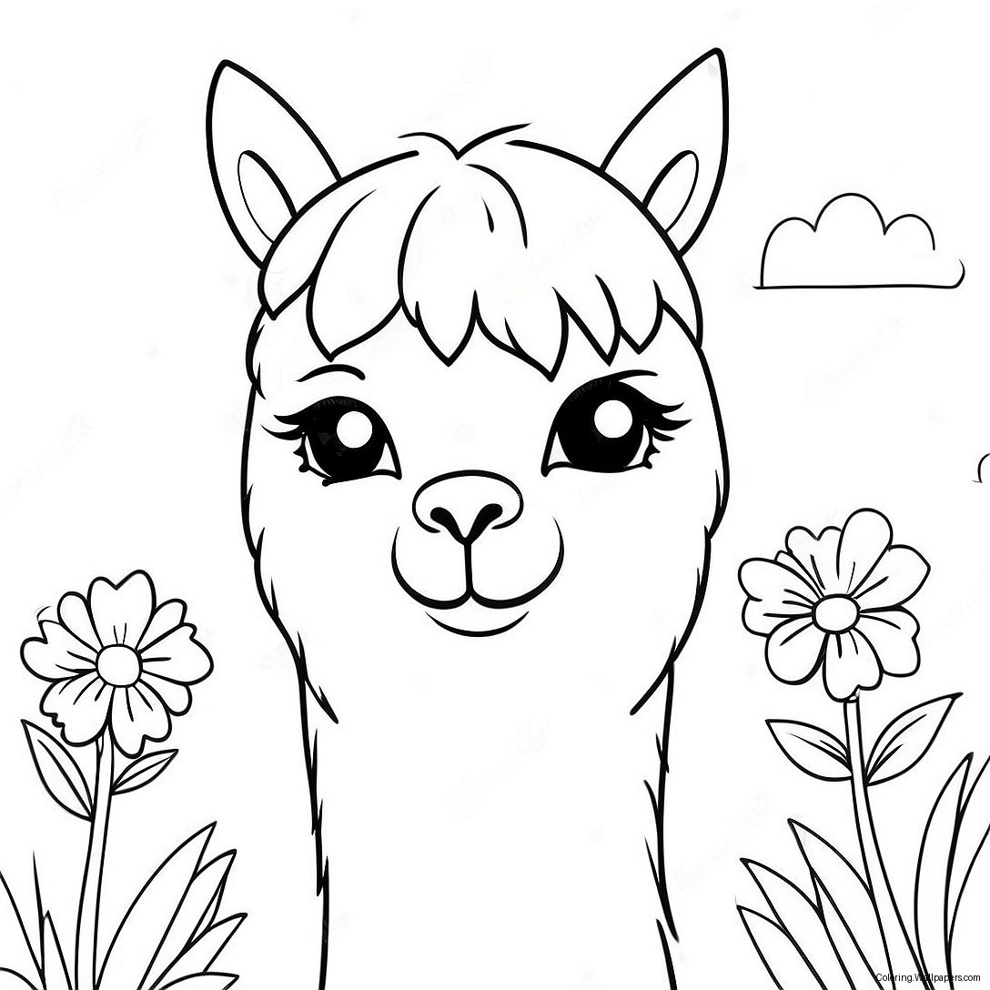 Schattige Alpaca Met Bloemen Kleurplaat 29392