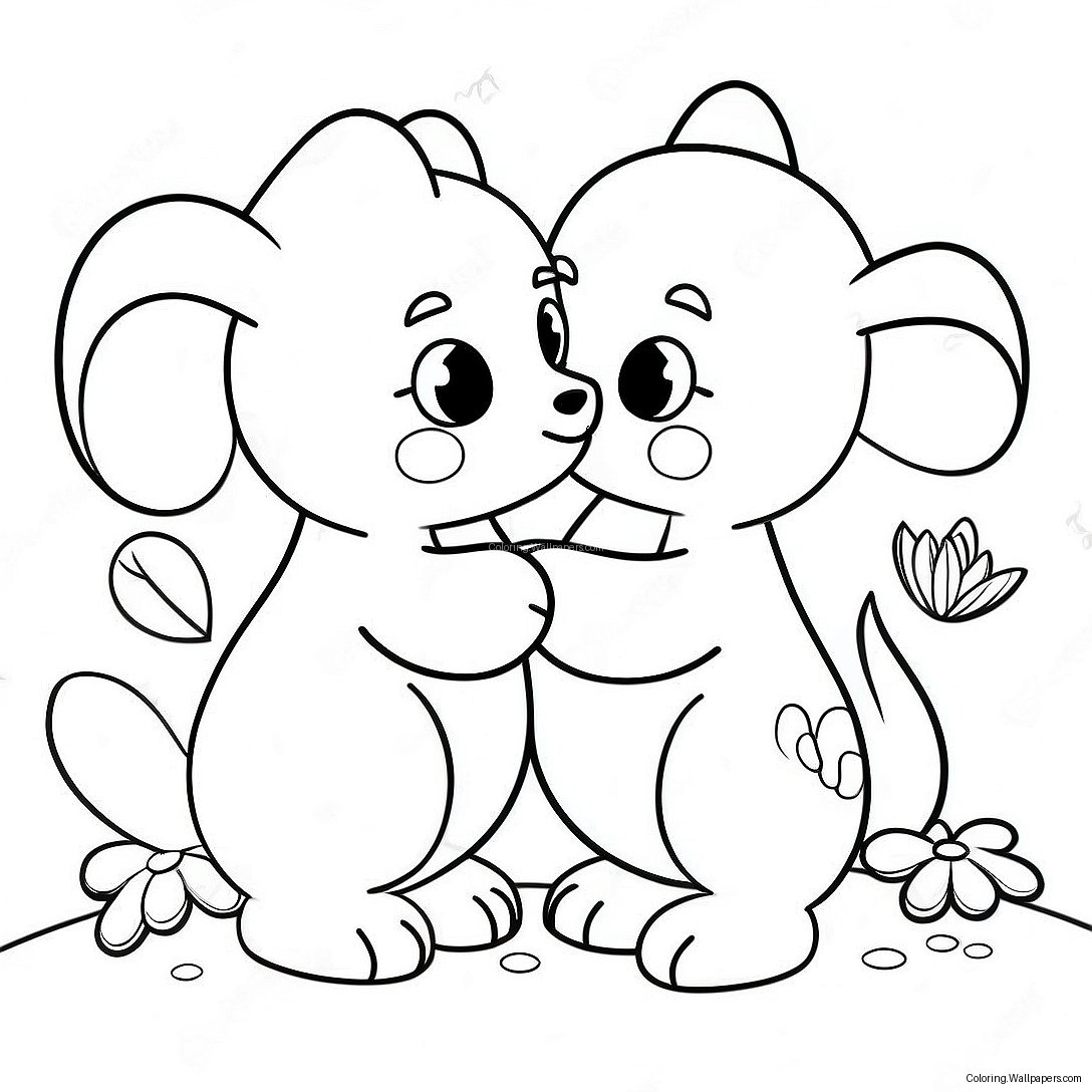 Cute Animals Kissing Coloring Page 27715