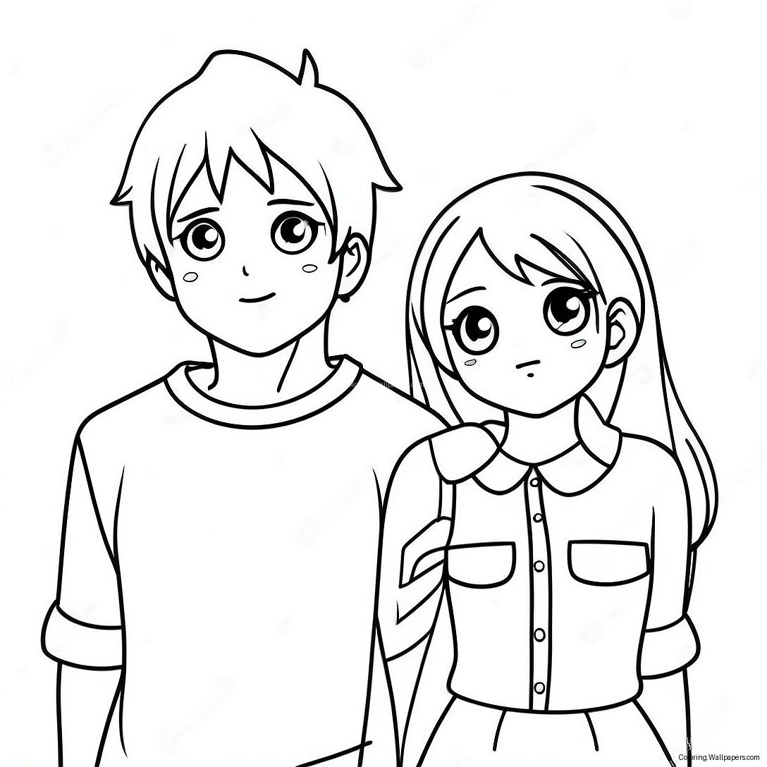 Cute Anime Couple Holding Hands Coloring Page 11382