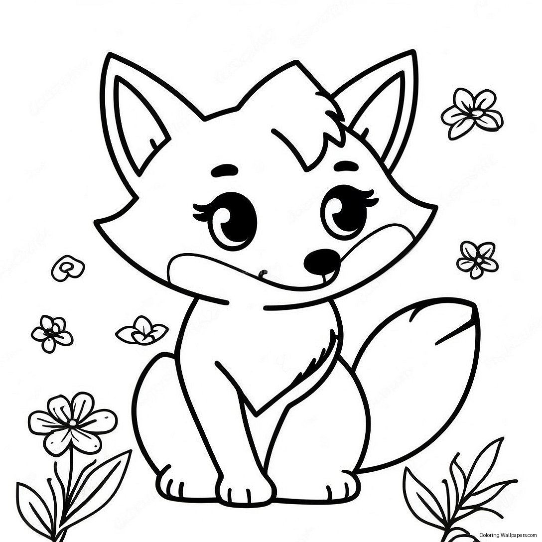 Cute Anime Fox With Flowers Coloring Page 27811