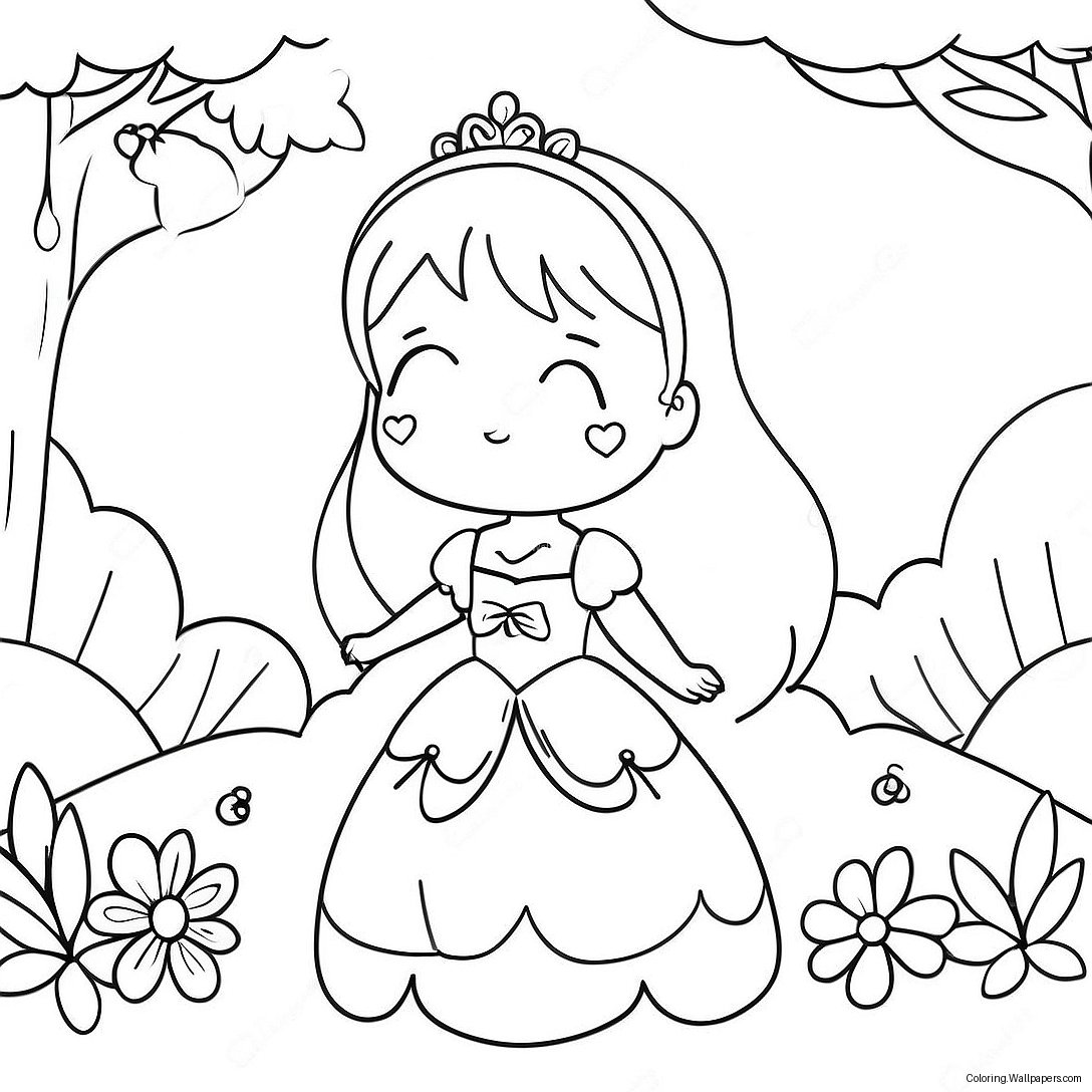 Cute Anime Princess In A Magical Garden Coloring Page 17985