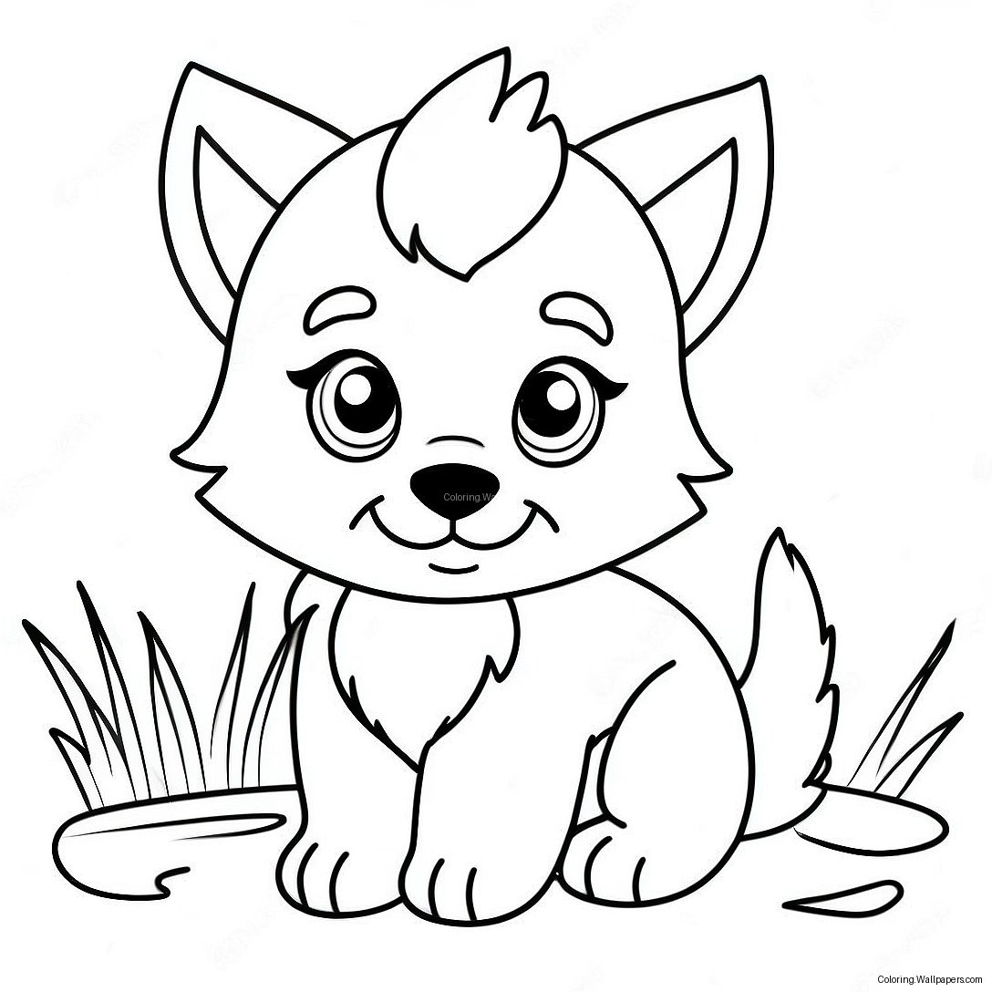 Schattige Anime Wolf Puppy Kleurplaat 36020