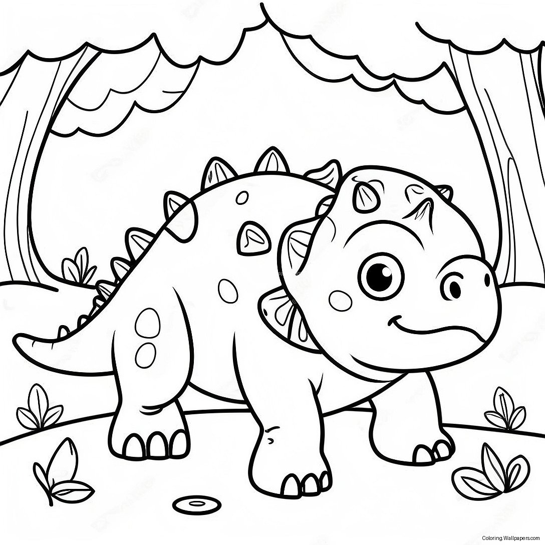 Cute Ankylosaurus In A Forest Coloring Page 24205