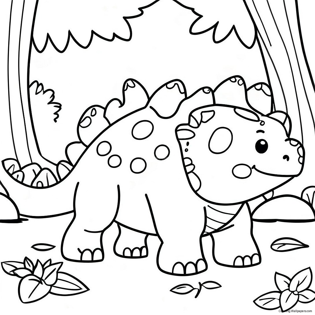 หน้าระบายสี Ankylosaurus น่ารักในป่า 24206