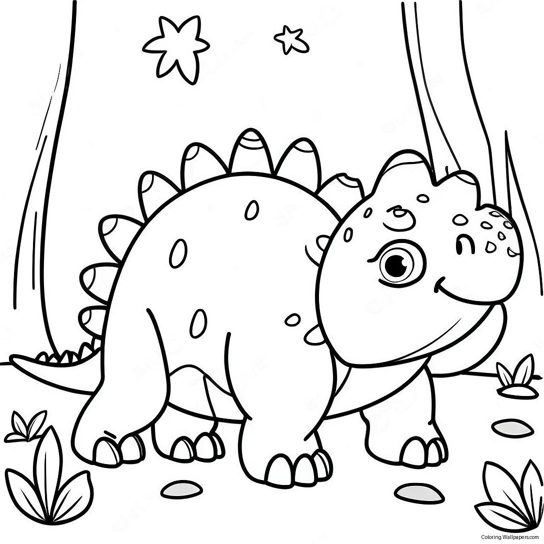 Søt Ankylosaurus I En Skog Fargeleggingsark 24207