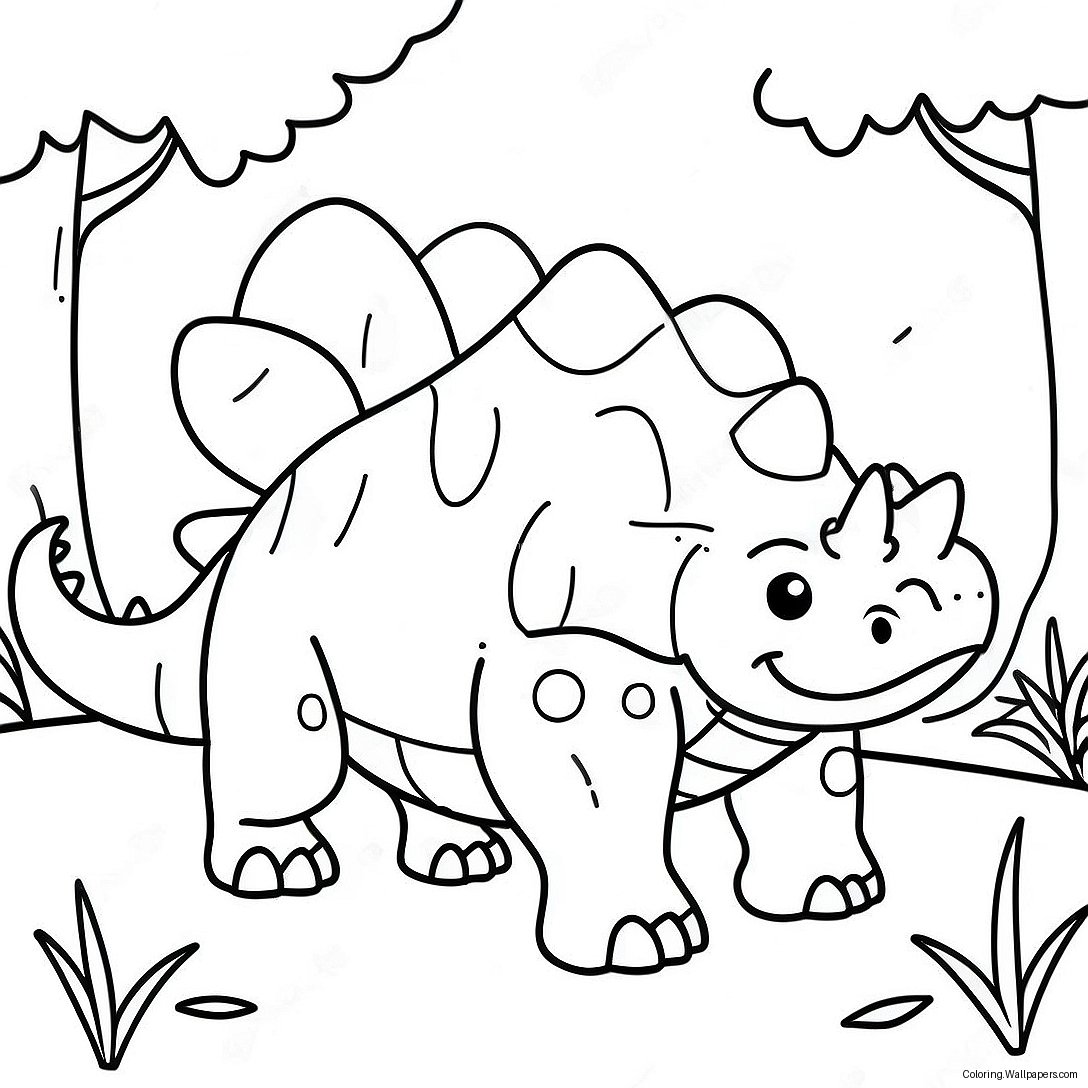 Pagini De Colorat Cu Ankylosaurus Drăguț În Pădure 24208