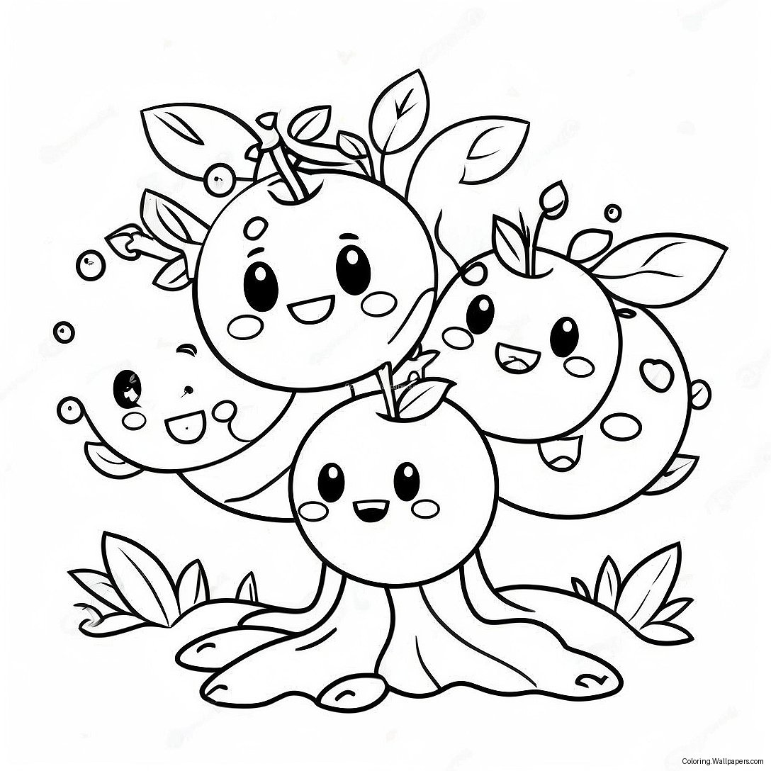 Cute Apple Tree With Smiling Apples Coloring Page 19822