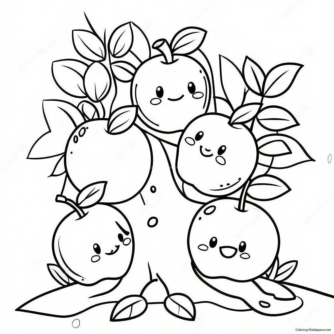 Cute Apple Tree With Smiling Apples Coloring Page 19823