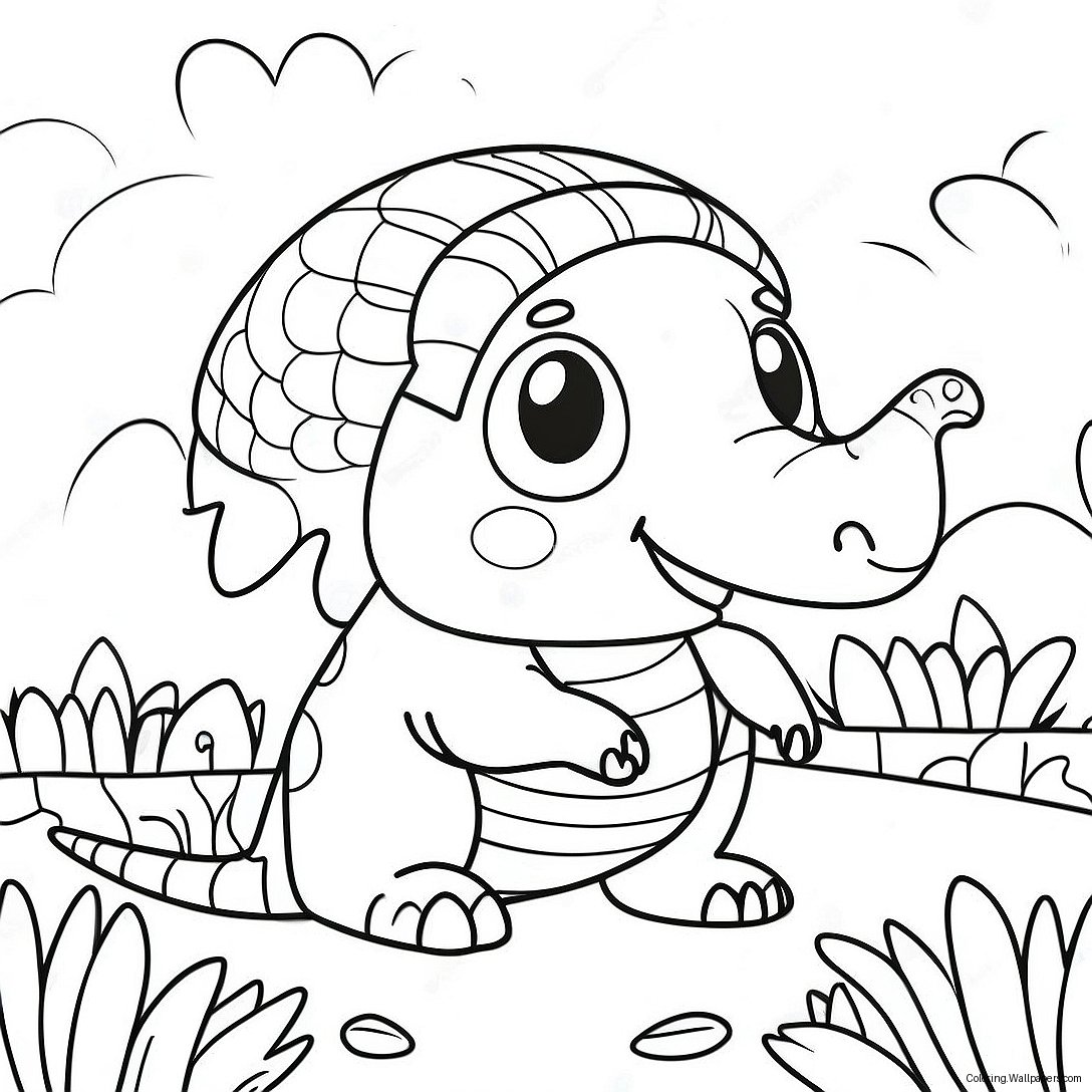 Cute Armadillo In A Flower Field Coloring Page 41270