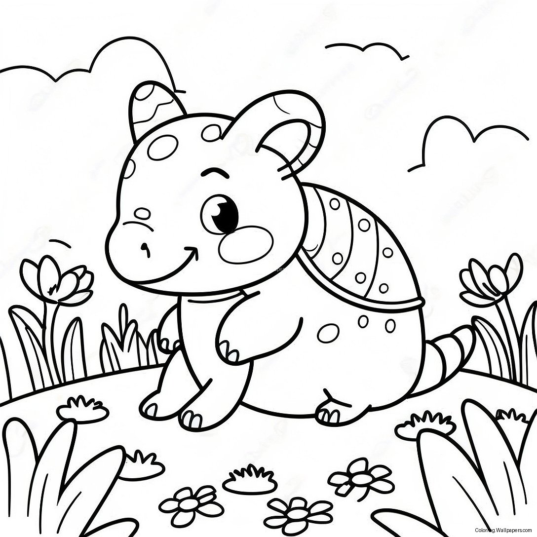 Cute Armadillo In A Flower Field Coloring Page 41271